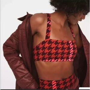 Chic Pink and Brown Houndstooth Sports Bra